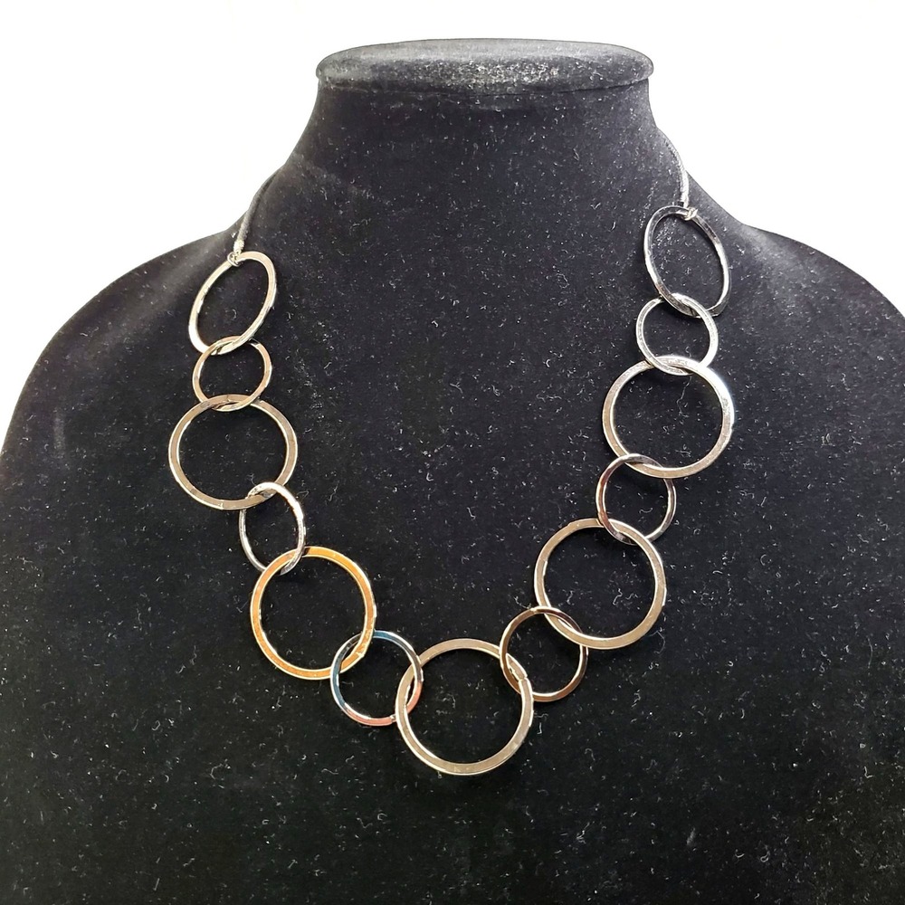 Two Statement necklaces Circles Silver and Grey - Picture 8 of 11
